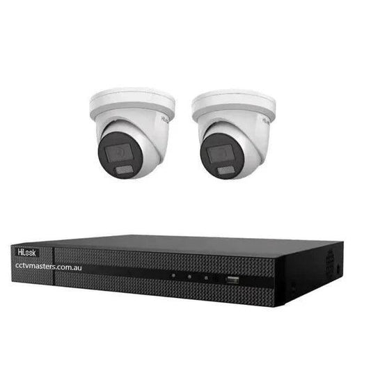 Hikvision HiLook 8MP 4K IntelliSense 4CH CCTV Kit: 2 x IP Turret Cameras + 4CH NVR)