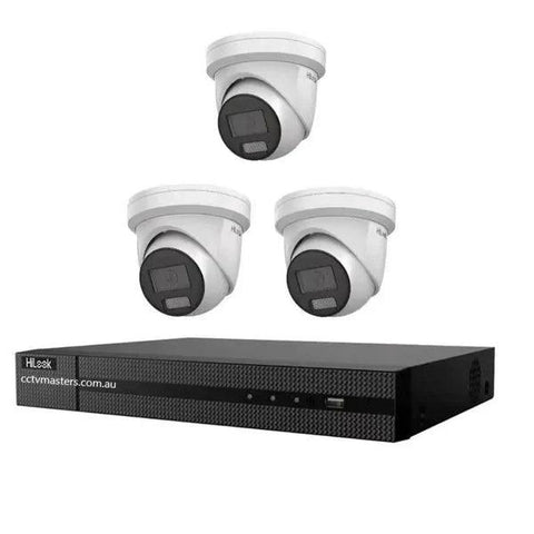 Hikvision HiLook 8MP 4K IntelliSense 4CH CCTV Kit: 3 x IP Turret Cameras + 4CH NVR)