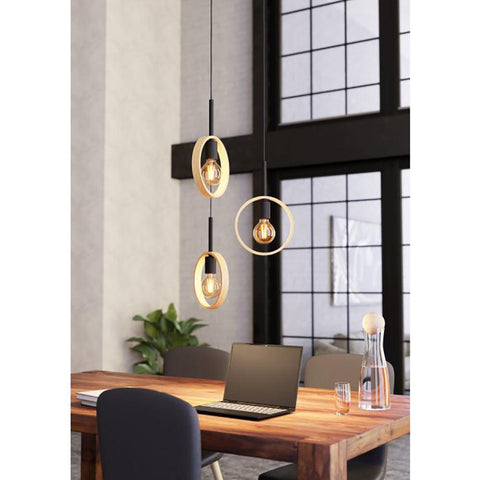 Ipsden Cluster Pendant 3 Lights Brown / Black Wood - 43551N