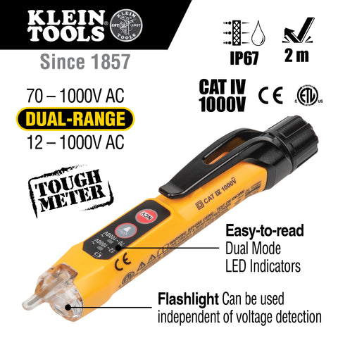 Dual Range Non-Contact Voltage Tester with Torch, 12 - 1000 V AC - NCVT3P
