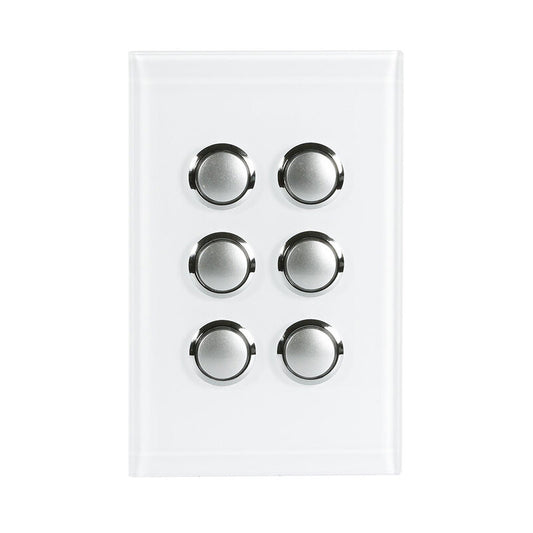 CLIPSAL SATURN 6 GANG PUSHBUTTON LED SWITCH - PURE WHITE - 4066PBLPW